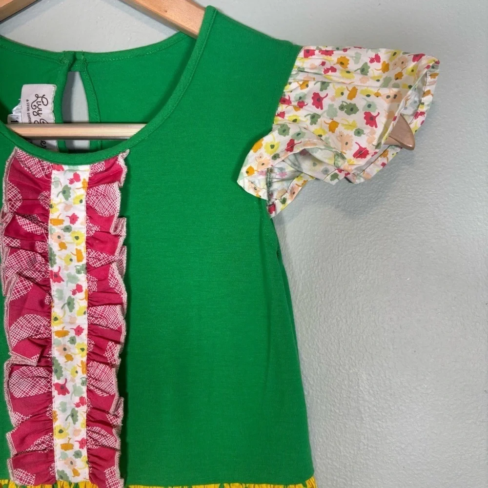 Livy James Flutter Sleeve Sun Dress-Green and Yellow-Girls Size 10